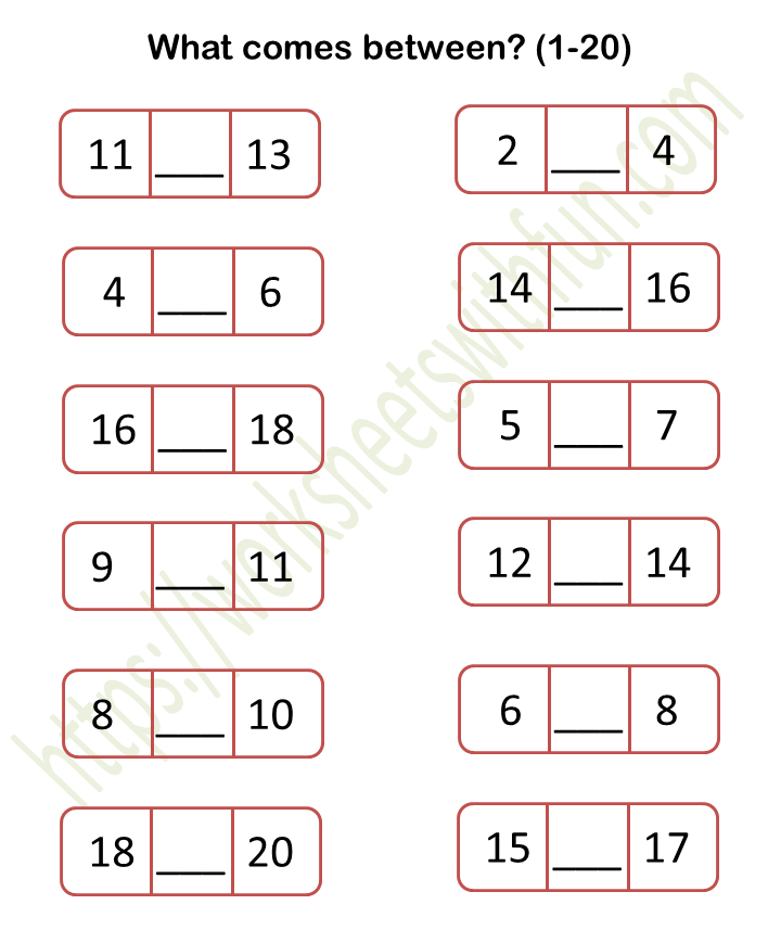 Worksheet Before After Between Numbers